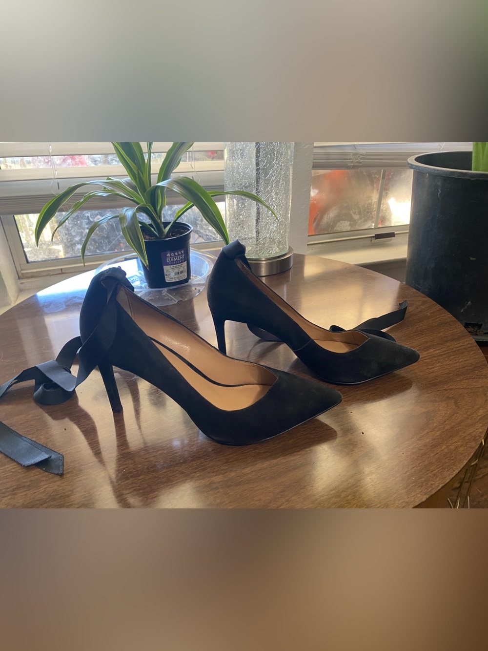 Banana Republic Black Suede Pointed-Toe Pumps with Ribbon Tie